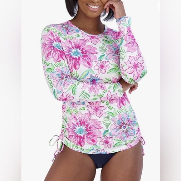 Stella Parker Long Sleeve Rash guard UPF 30 Floral Pull Over Swim Shirt Size XL - Picture 7 of 14